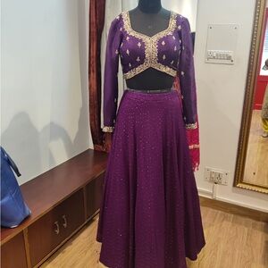Purple boutique designer lehenga and hand embroidered blouse/ choli